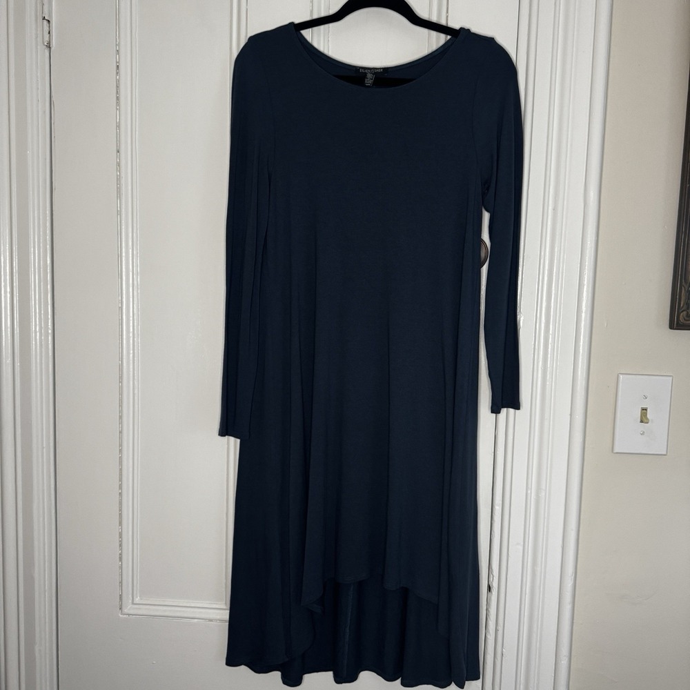 Eileen Fisher‎ Petite Small Blue Midi Dress Longsleeve Hi Low